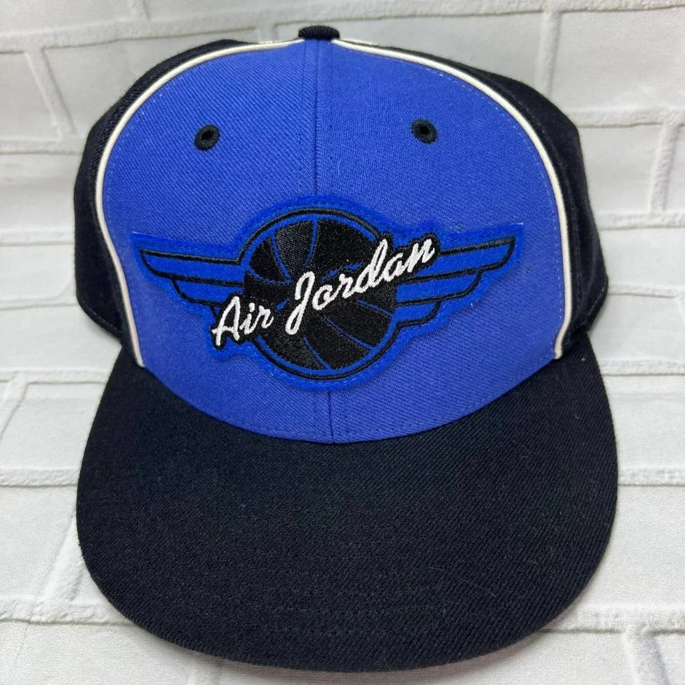 Air Jordan Wings Embroidered 7 3/8‎ Jumpman Hat Fitted Cap Blue Black New Men